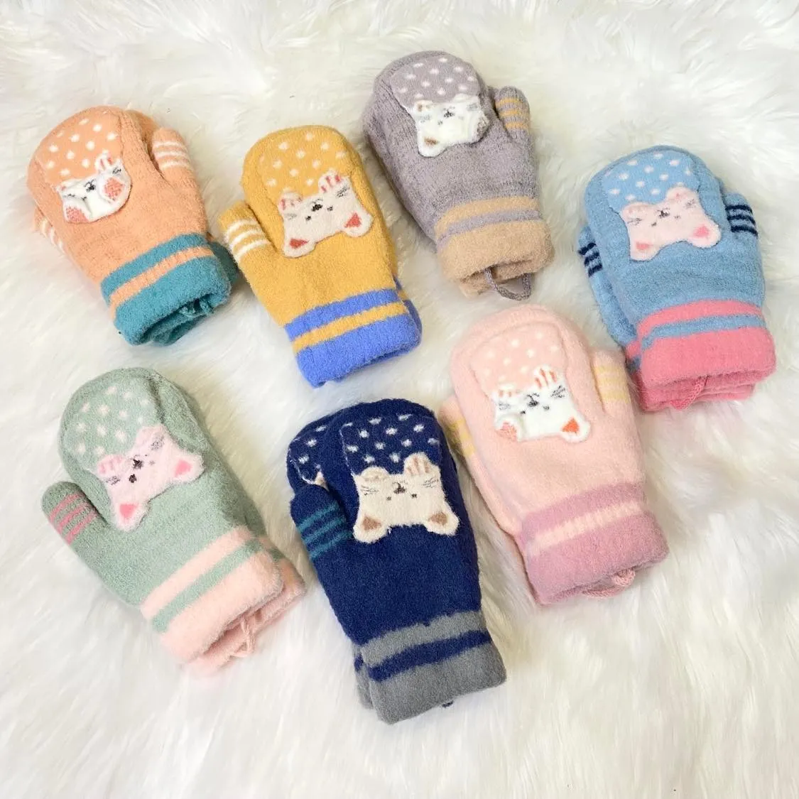 Cat Unisex Kids Winter Mitten with String