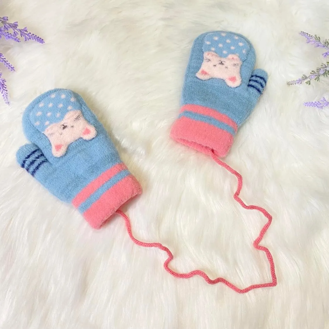 Cat Unisex Kids Winter Mitten with String