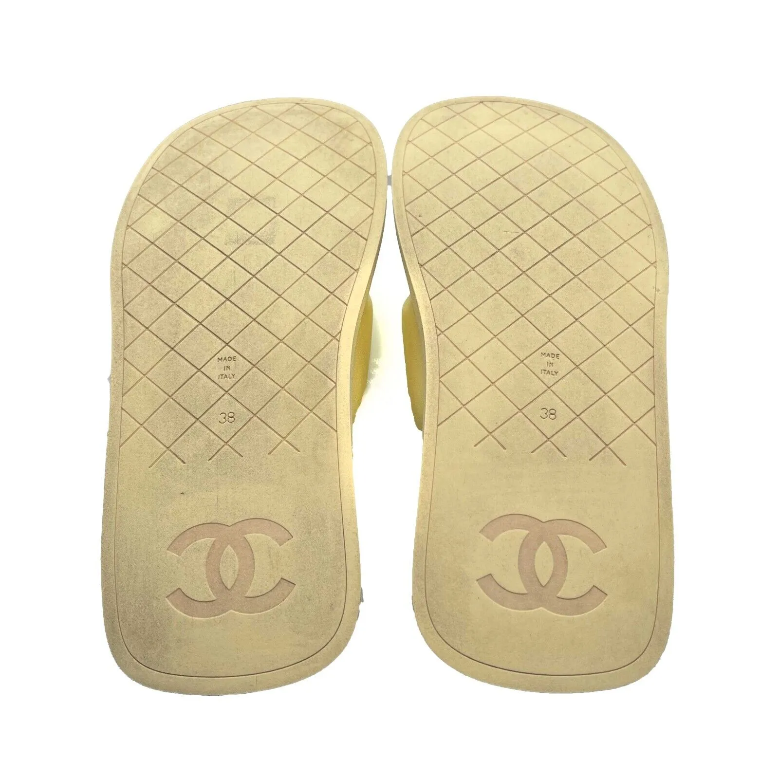 Chanel Lambskin Padded Pool Thong Sandals Yellow 38 US 8 Flip Flop Very Good