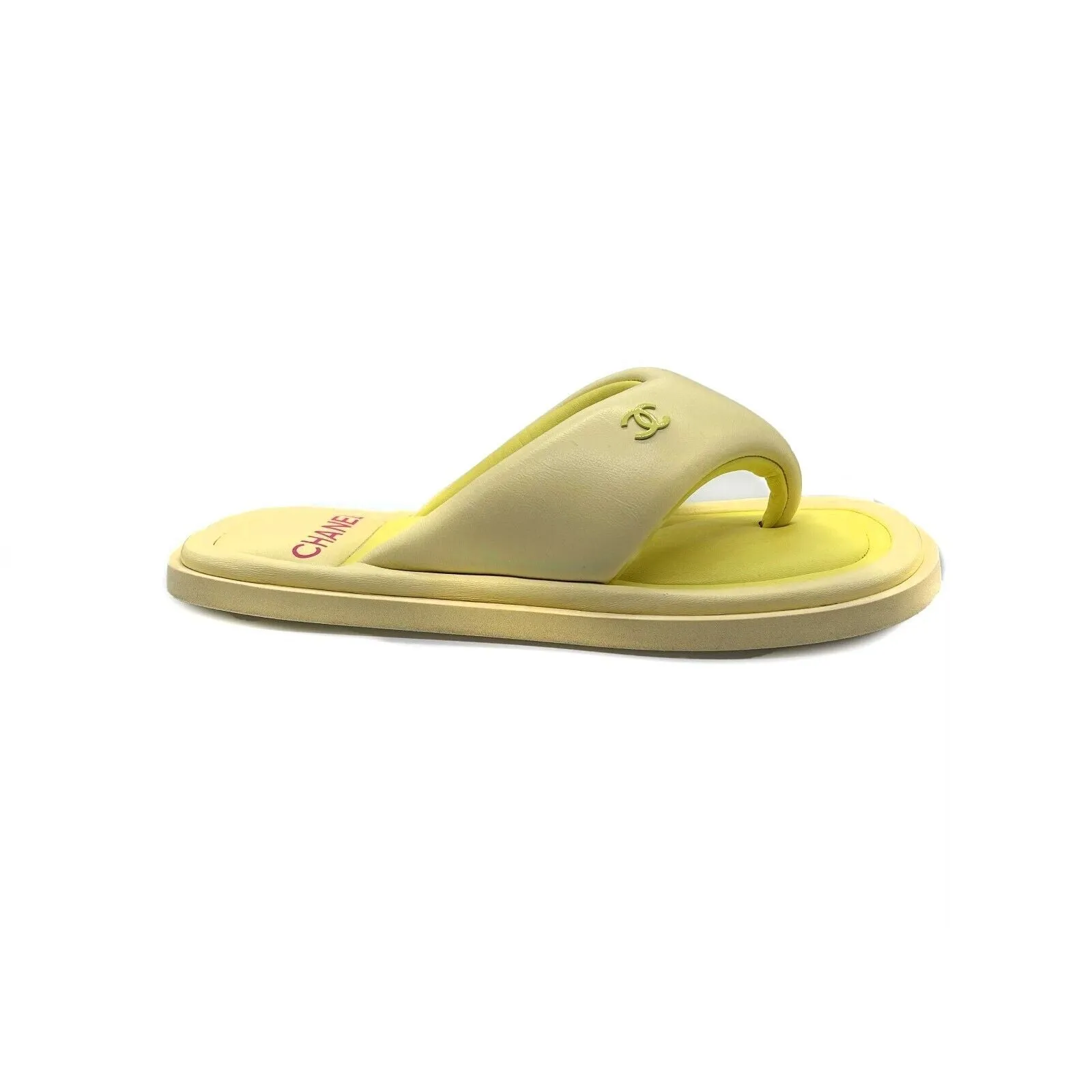 Chanel Lambskin Padded Pool Thong Sandals Yellow 38 US 8 Flip Flop Very Good