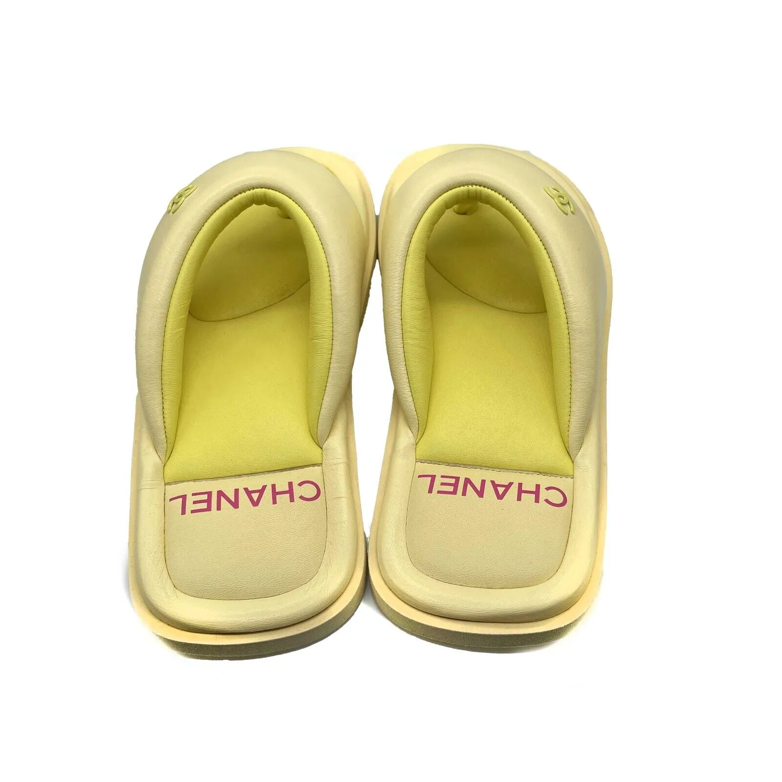 Chanel Lambskin Padded Pool Thong Sandals Yellow 38 US 8 Flip Flop Very Good