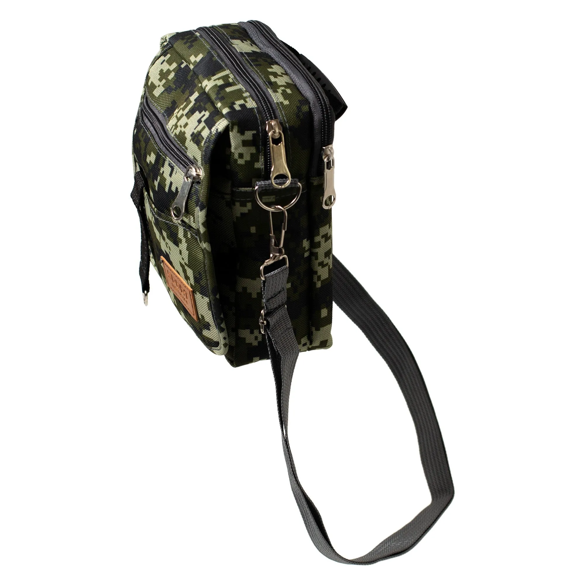 CLEARANCE UNISEX SHOULDER BAG (CASE OF 24  - $2.50 / PIECE)  Black & Assorted Camo Prints SKU: 1301-24