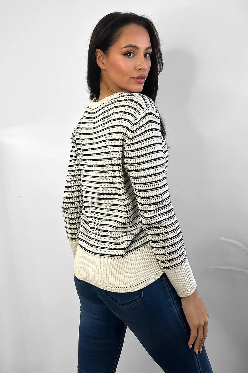 Crochet Knit Mixed Stripes Pullover