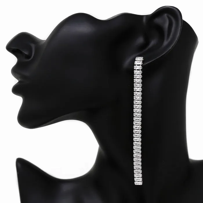 Cubic Zirconia Pave Long Strand Drop Earrings