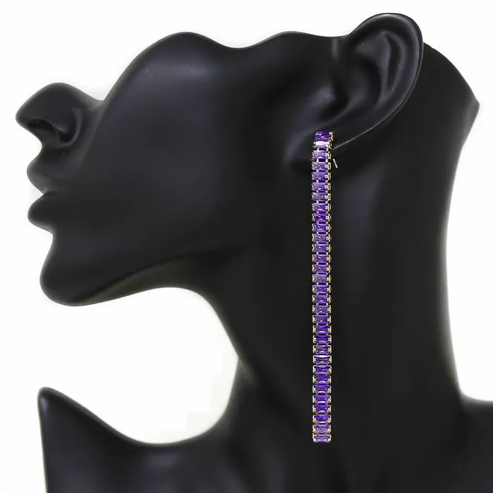 Cubic Zirconia Pave Long Strand Drop Earrings