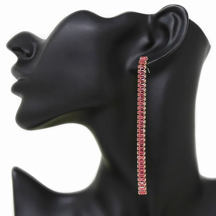 Cubic Zirconia Pave Long Strand Drop Earrings