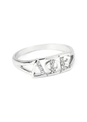 Delta Phi Epsilon Sterling Silver Ring with simulated diamonds