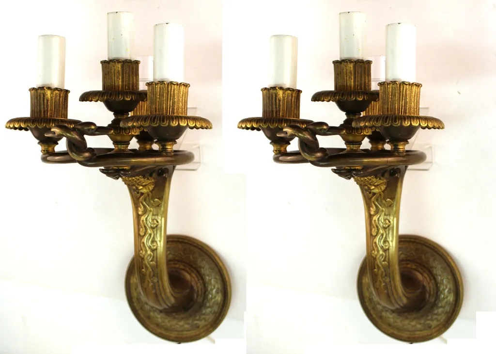 Edward F. Caldwell & Co. American Neoclassical Revival Gilt Bronze Sconces