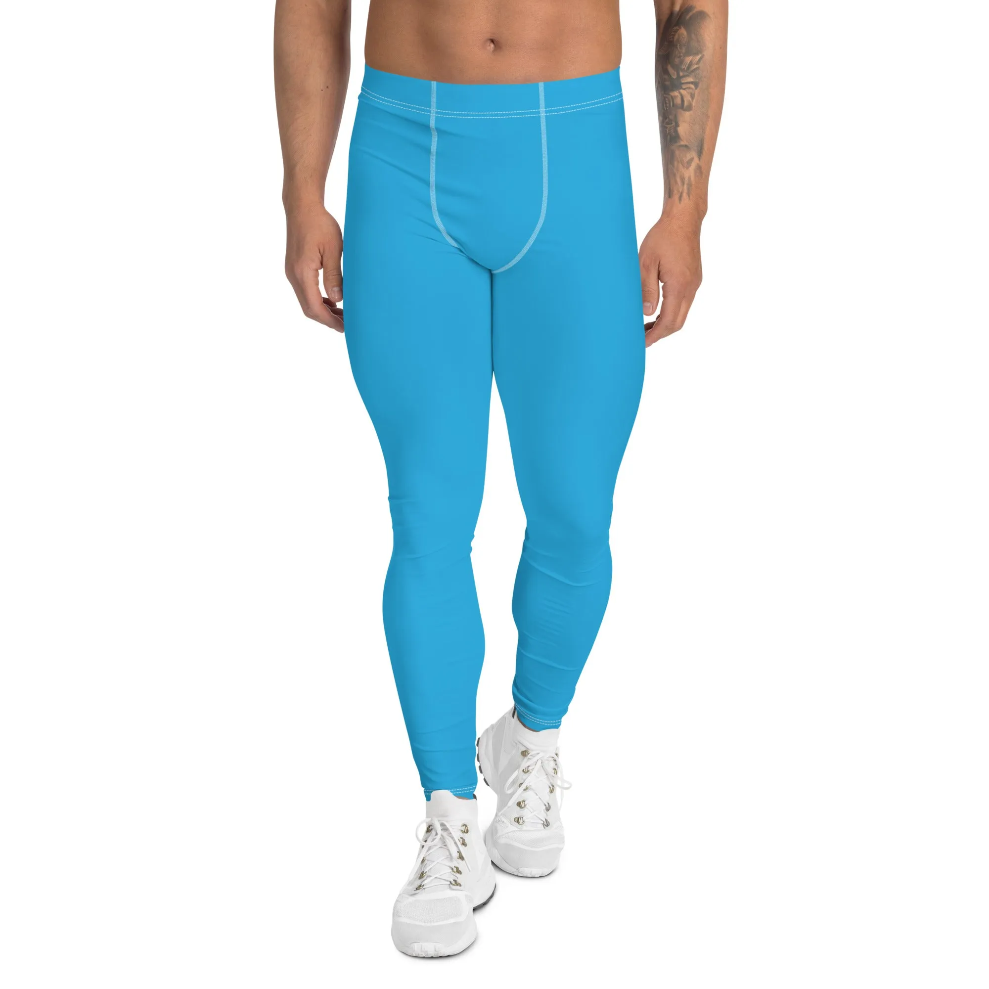 Effortless Movement: Solid Color Athletic Leggings for Men - Cyan