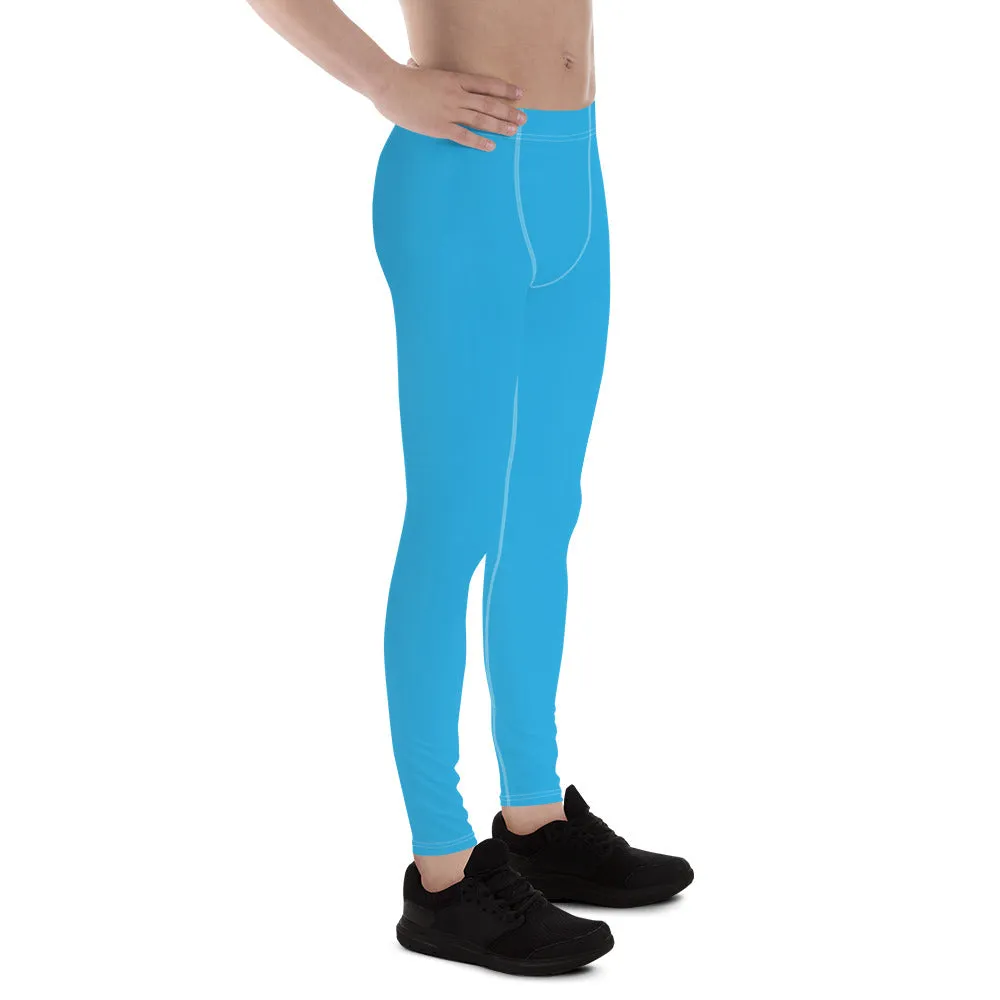 Effortless Movement: Solid Color Athletic Leggings for Men - Cyan