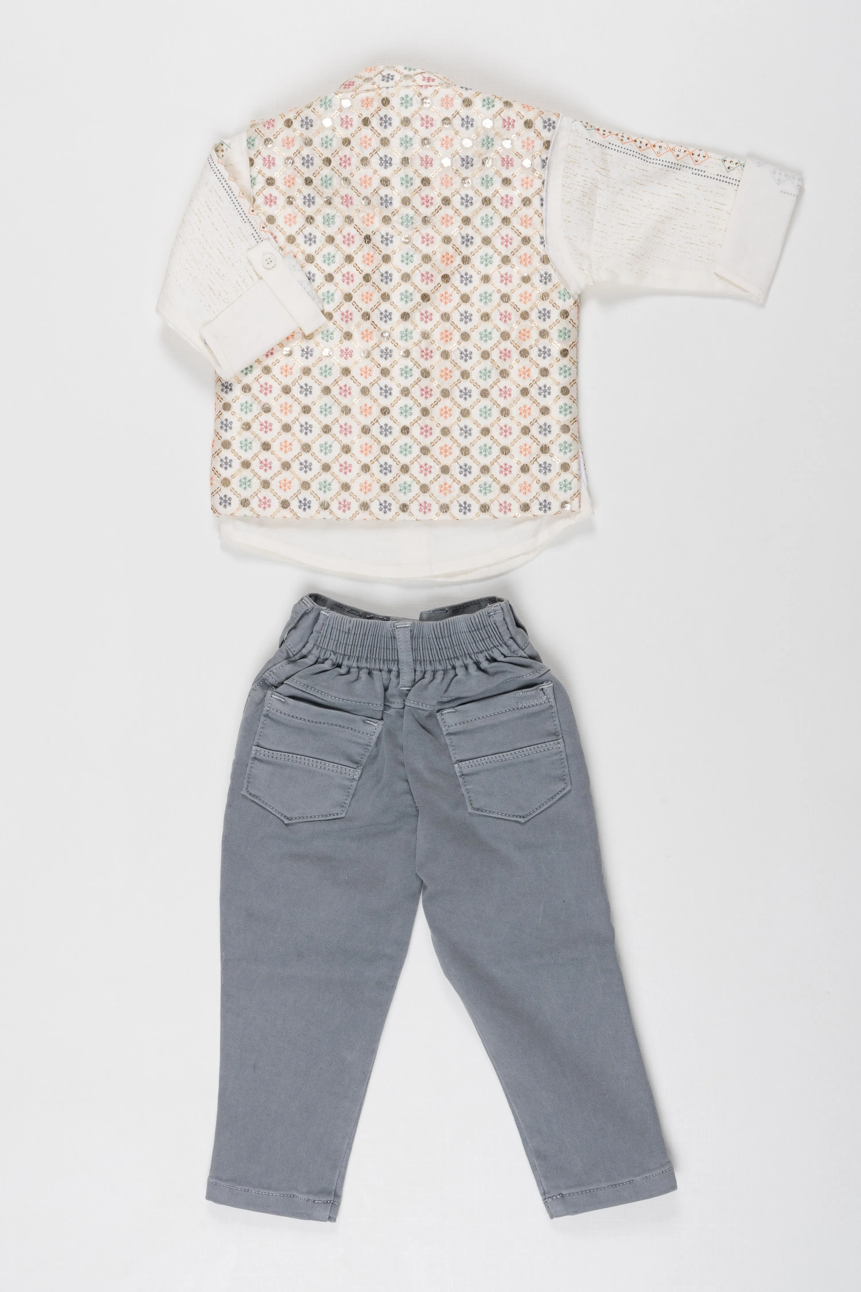 Elegant Floral Vest and Grey Trousers Ensemble for Children