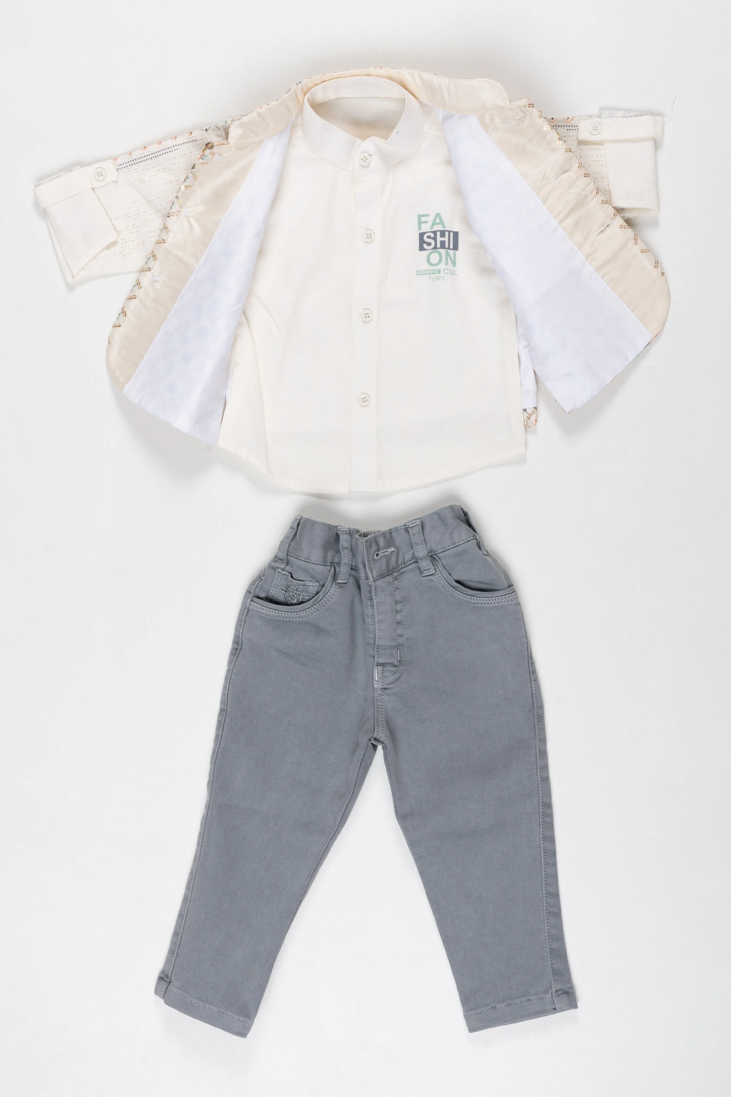 Elegant Floral Vest and Grey Trousers Ensemble for Children