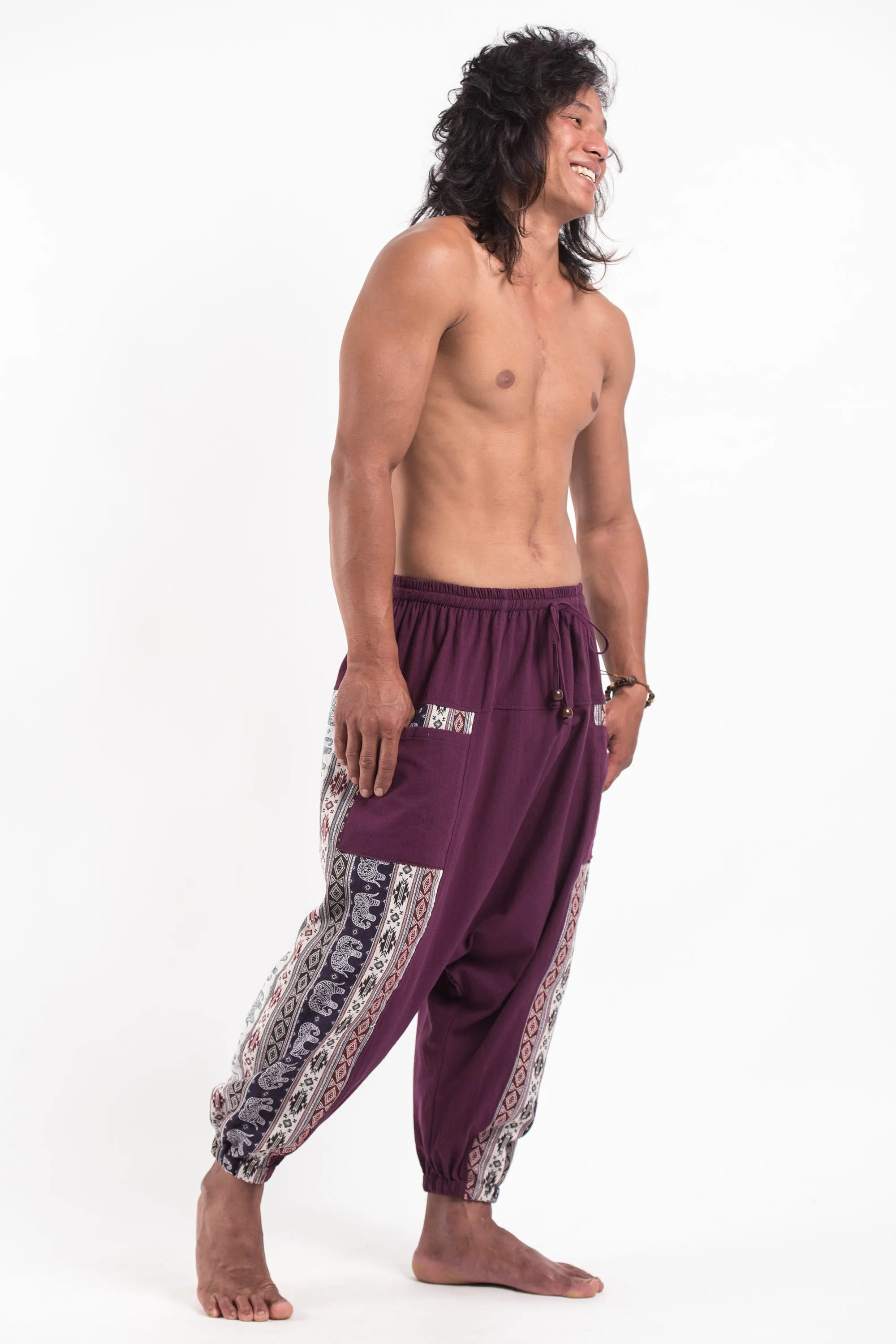 Elephant Aztec Cotton Men's Harem Pants in Purple