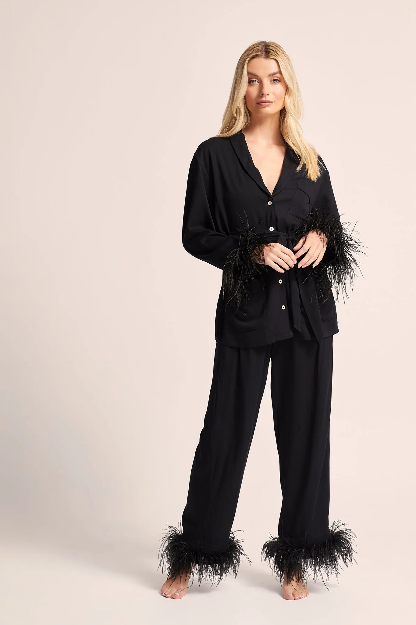 Emilie Feather Pyjama Set - Black