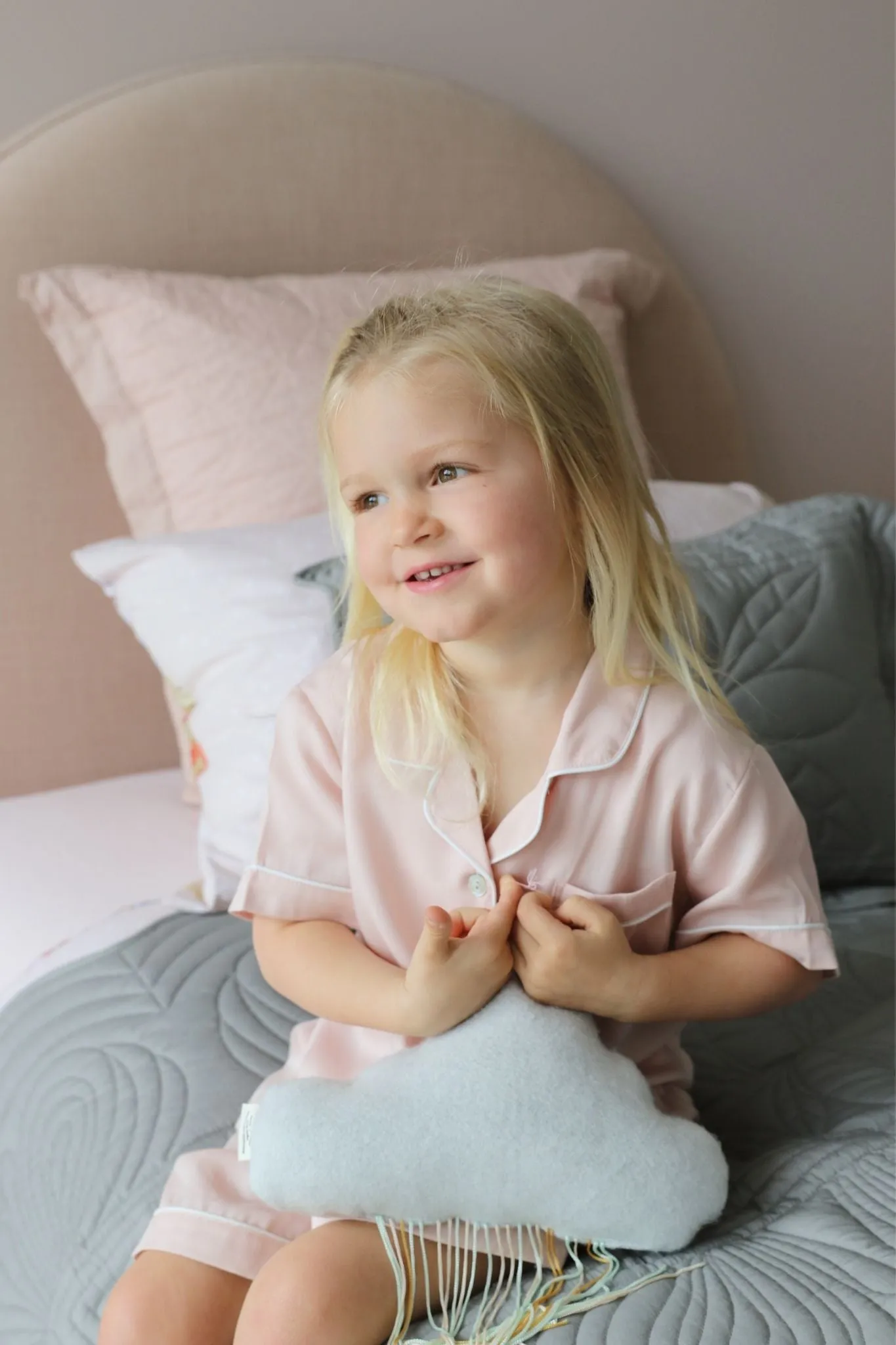 Eva Kids Short Tencel™ Pyjama Set - Blush with White Piping