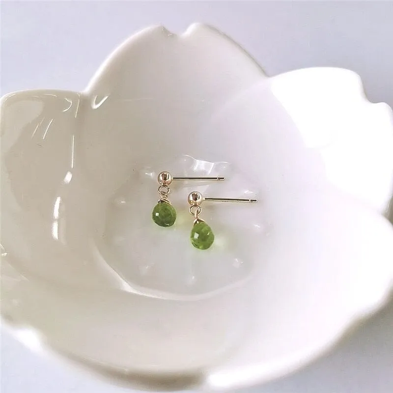 Faceted Water Drop Green Peridot Earrings