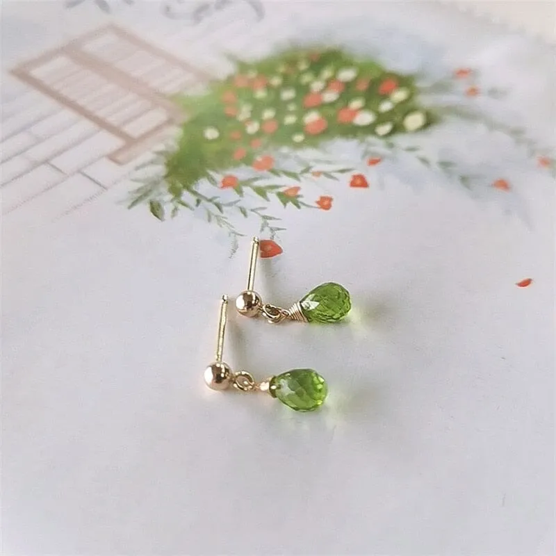 Faceted Water Drop Green Peridot Earrings