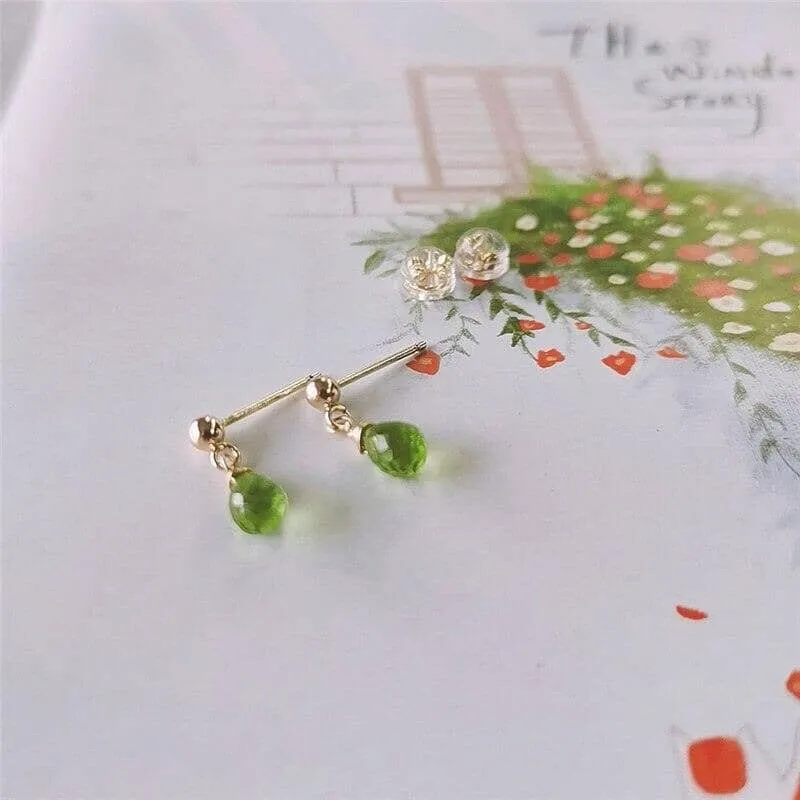 Faceted Water Drop Green Peridot Earrings