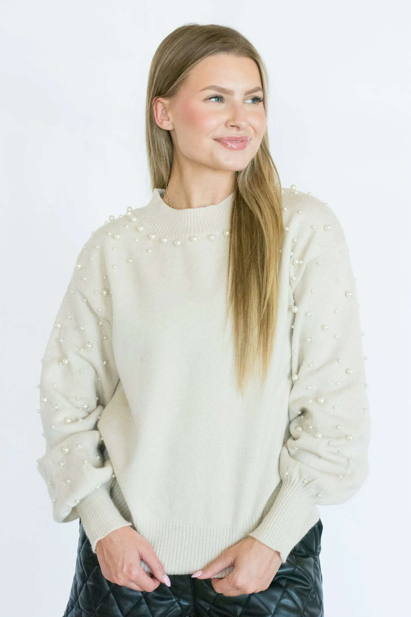 Fall Feels Mock Neck Pearl Sweater