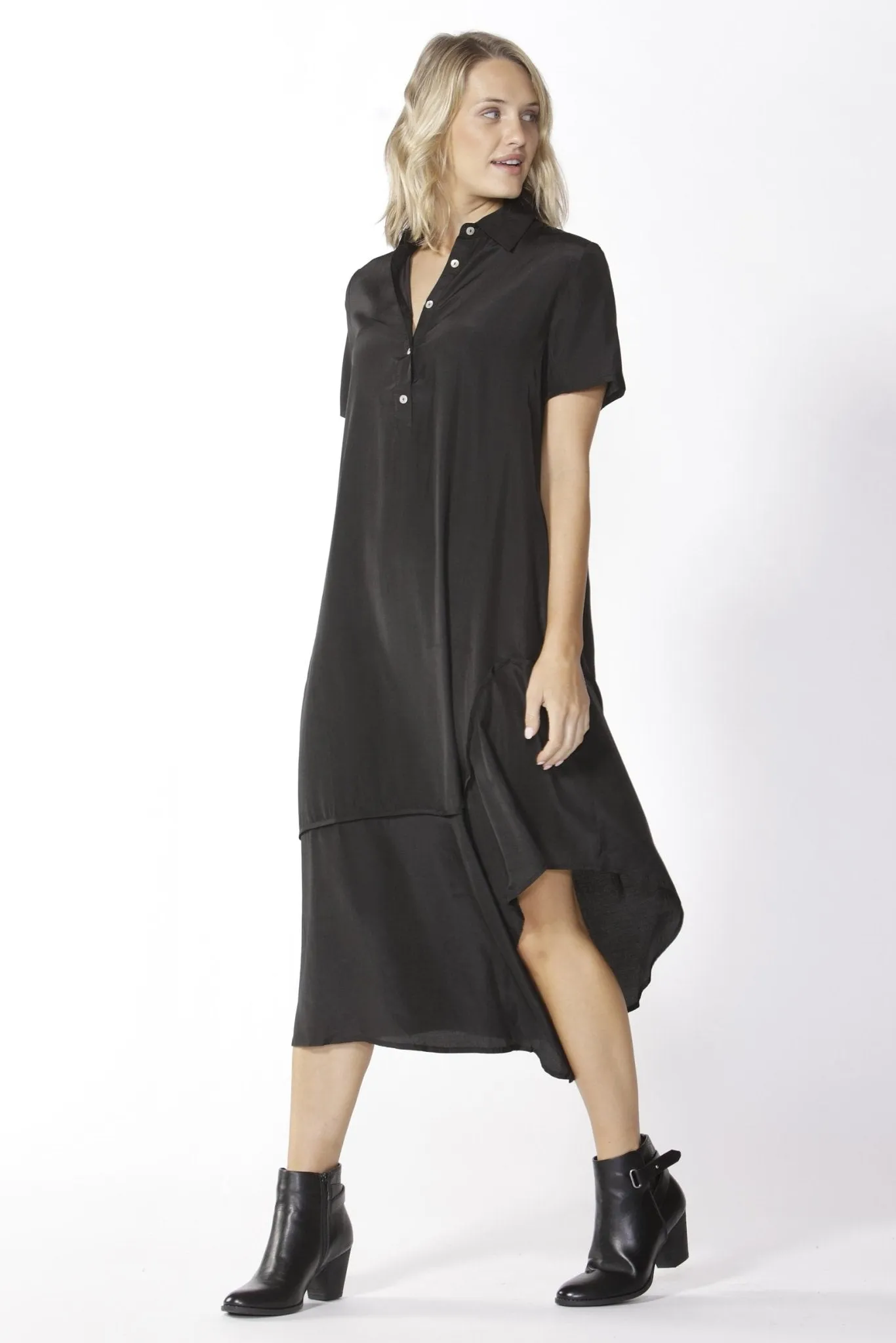 Fate   Becker Stella Midi Shirt Dress in Black Magic