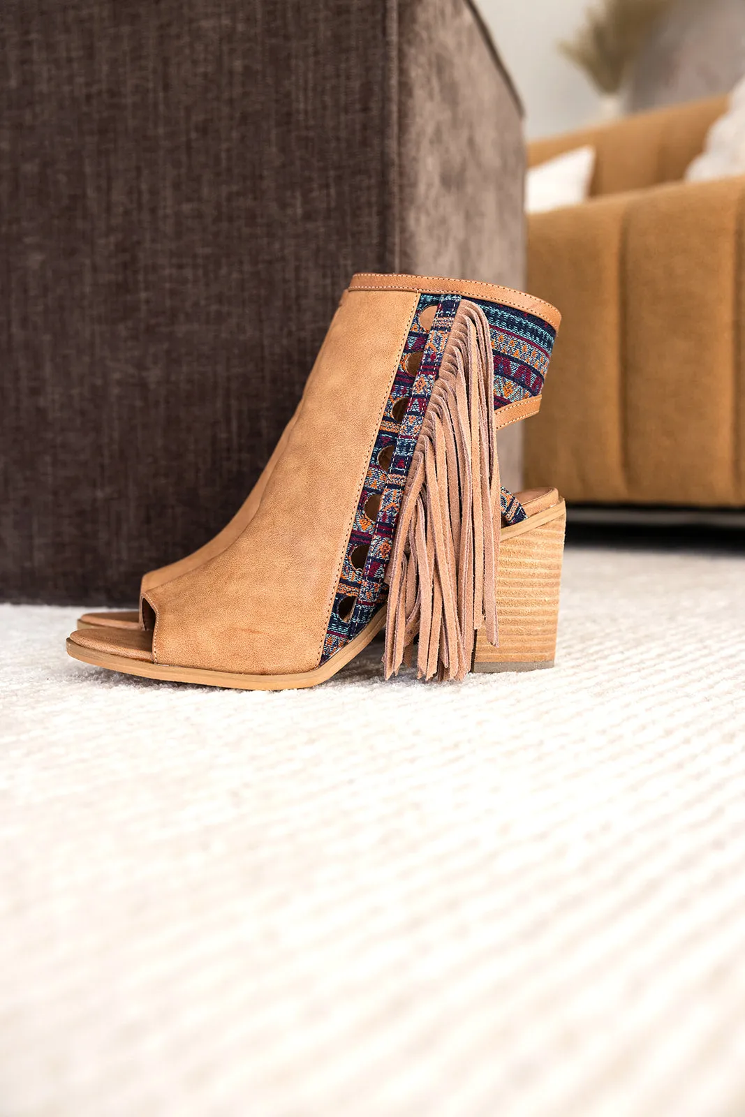 Fayette Fringe Heeled Sandal in Natural