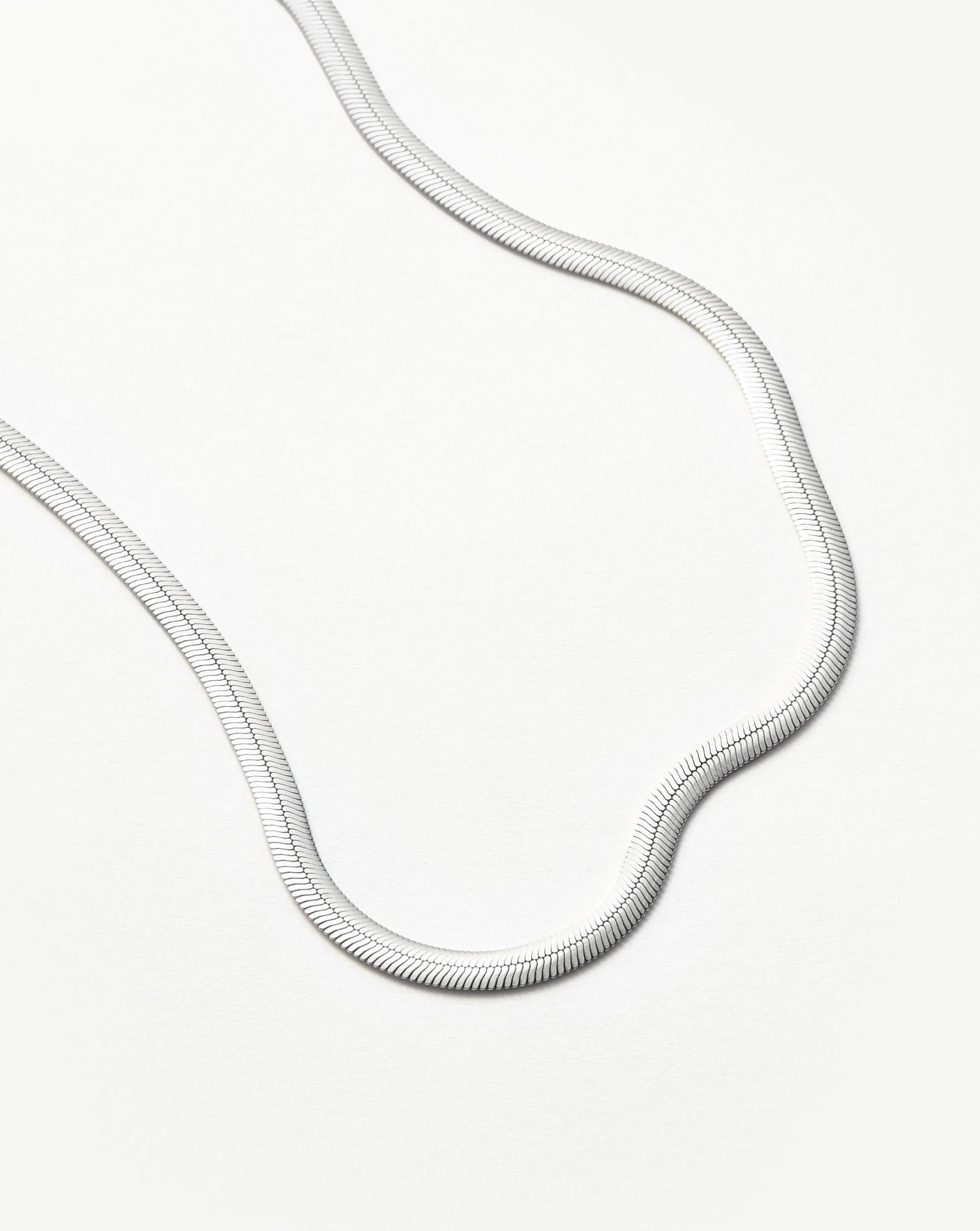 Flat Snake Chain Necklace | Rhodium Plated on Recycled Sterling Silver