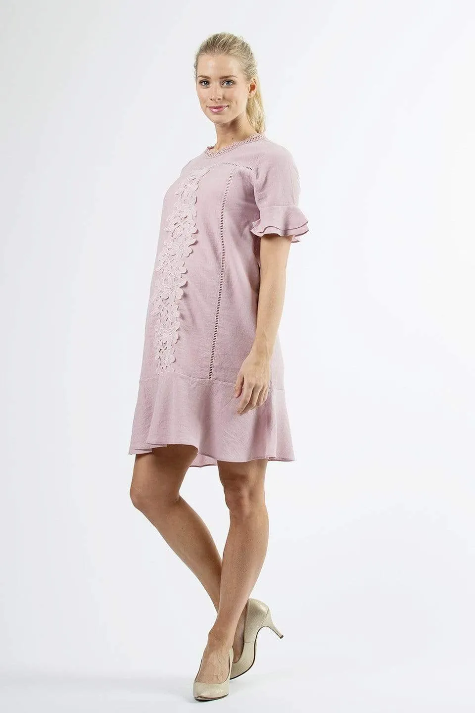 Flounce Sleeves Chandra Nursing Dress Pink