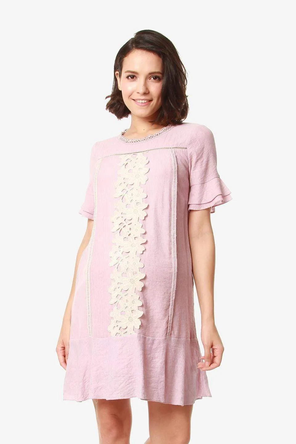 Flounce Sleeves Chandra Nursing Dress Pink