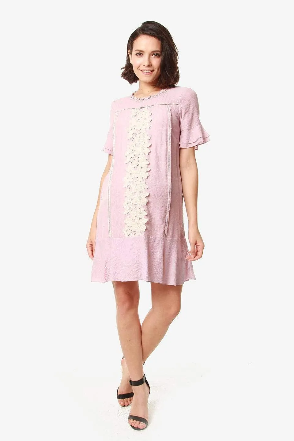 Flounce Sleeves Chandra Nursing Dress Pink