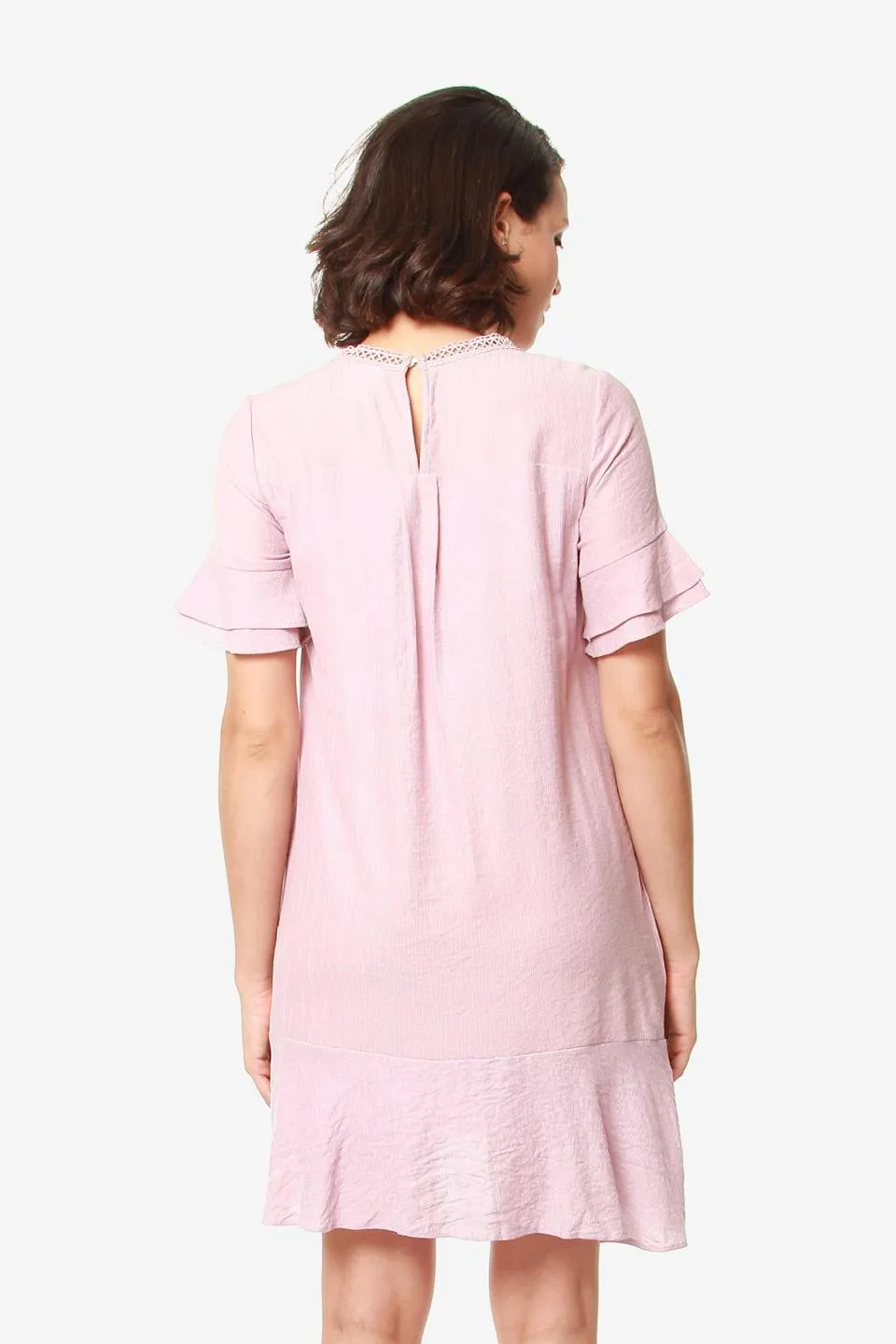 Flounce Sleeves Chandra Nursing Dress Pink