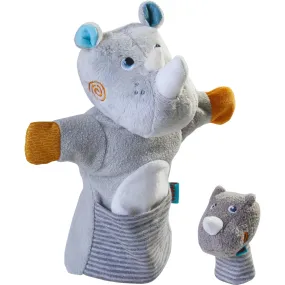 Glove Puppet Rhino With Baby Calf Finger Puppet