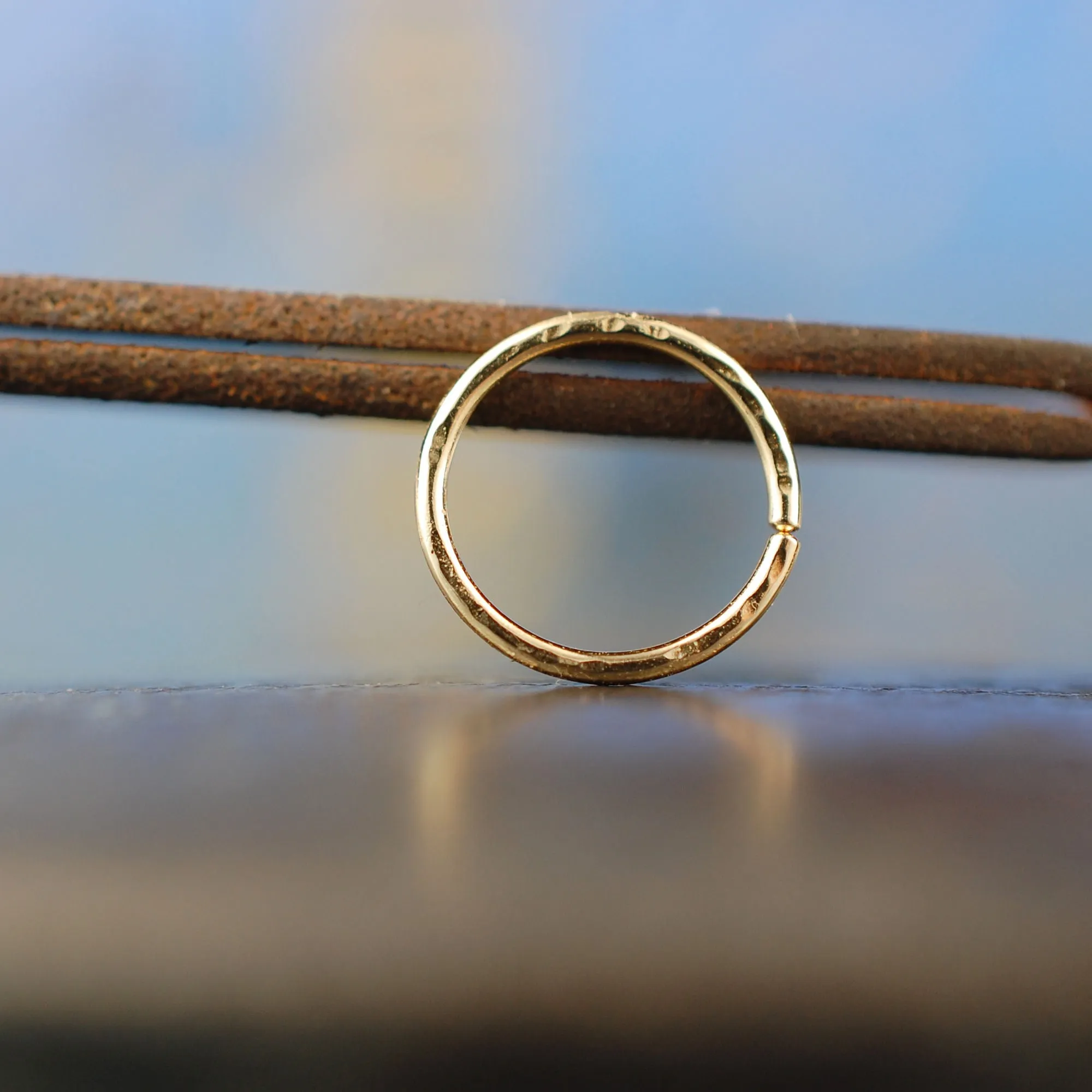 Gold Textured Nose Ring in Solid 14K Yellow Gold