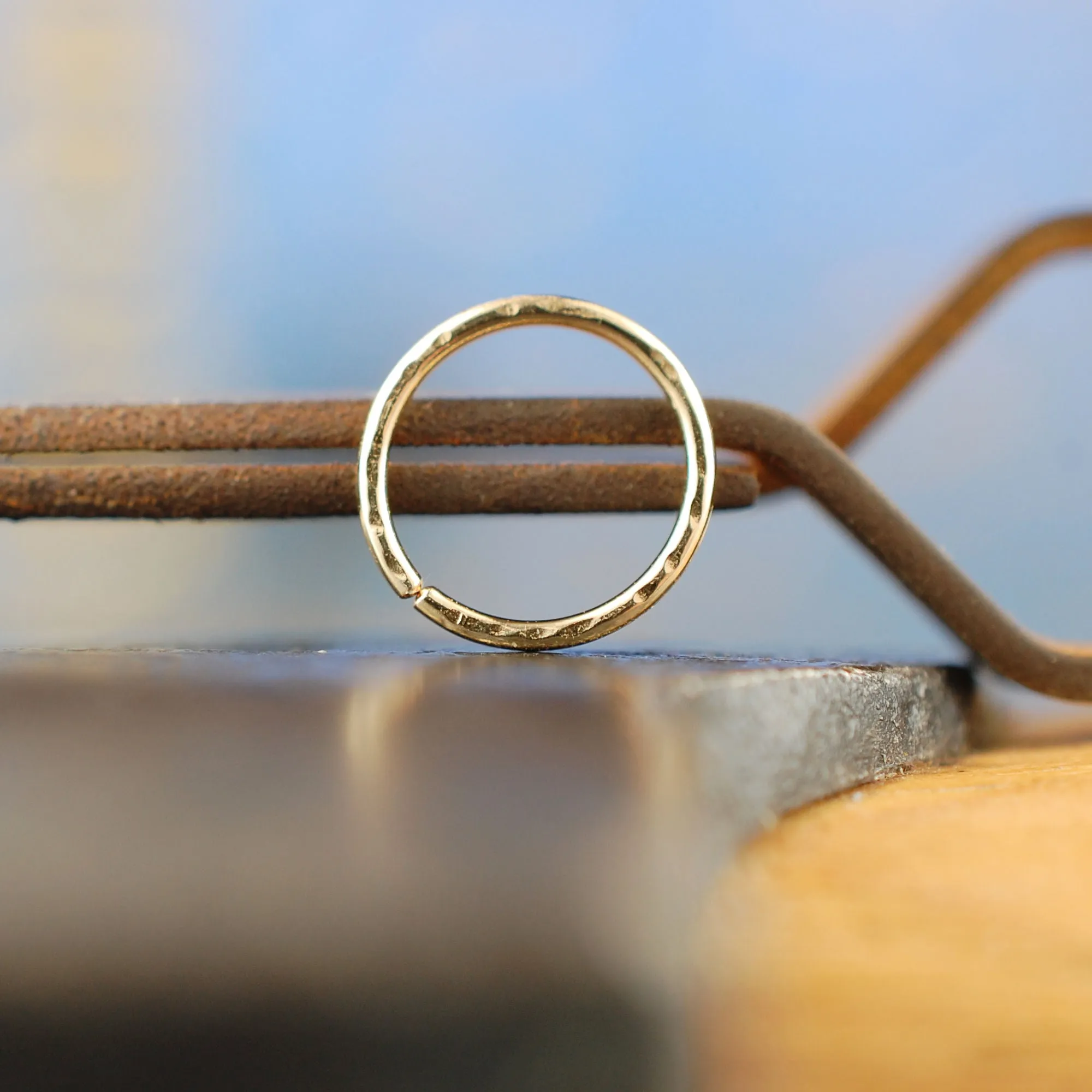 Gold Textured Nose Ring in Solid 14K Yellow Gold