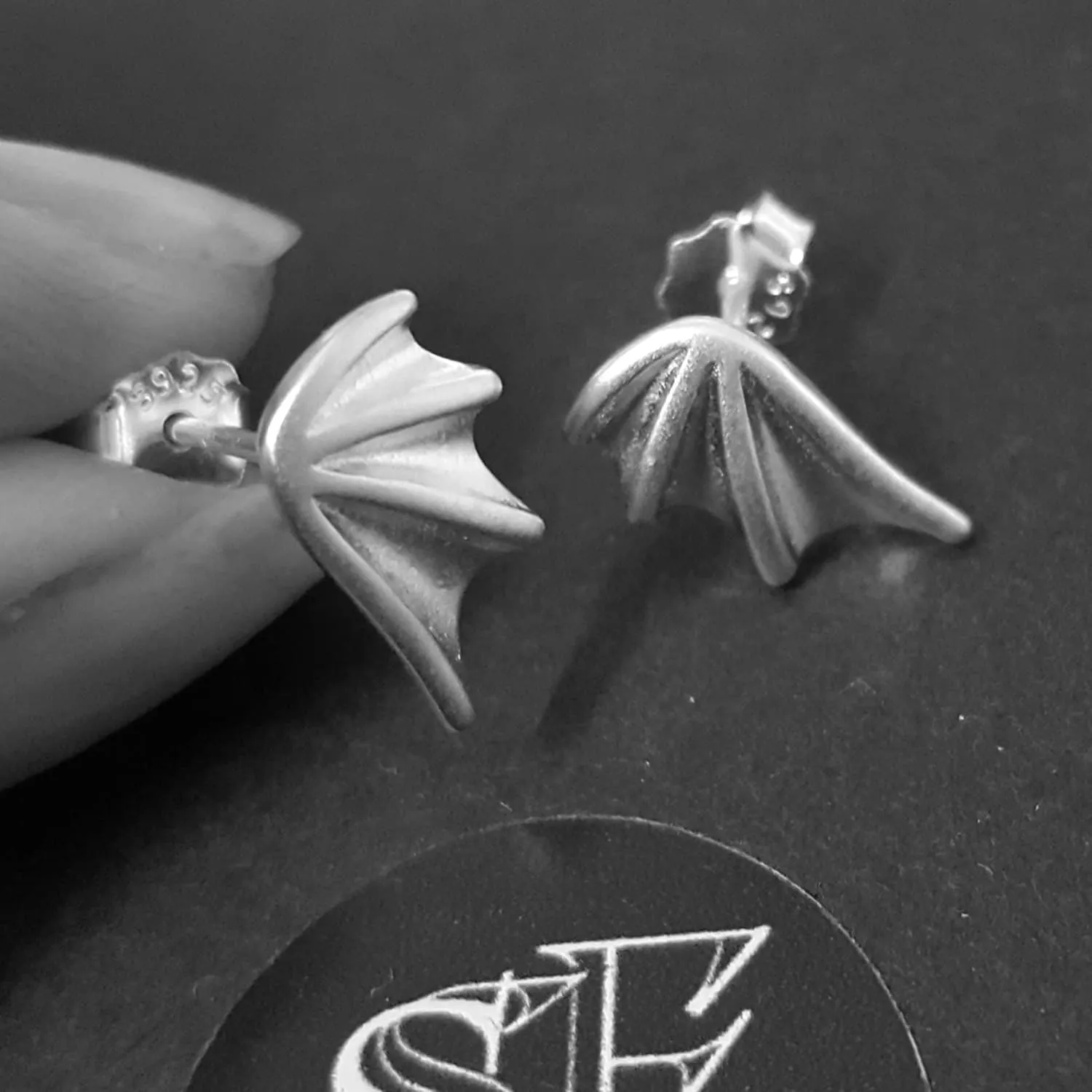 Gothic Bat Wing Earrings (unisex), Sterling Silver