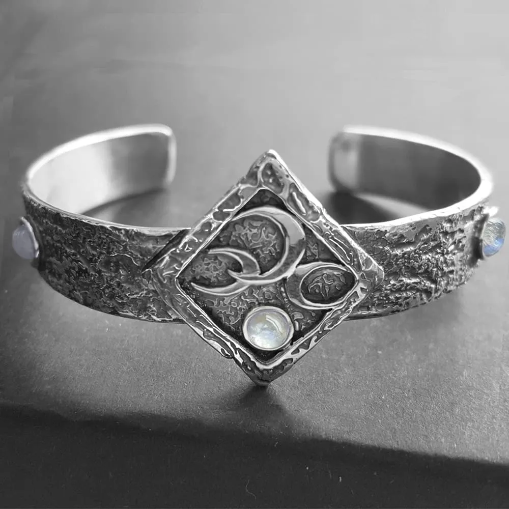 Gothic Triple Moon Bracelet, Solid Silver Moon Bangle Can Be Personalised, Handmade