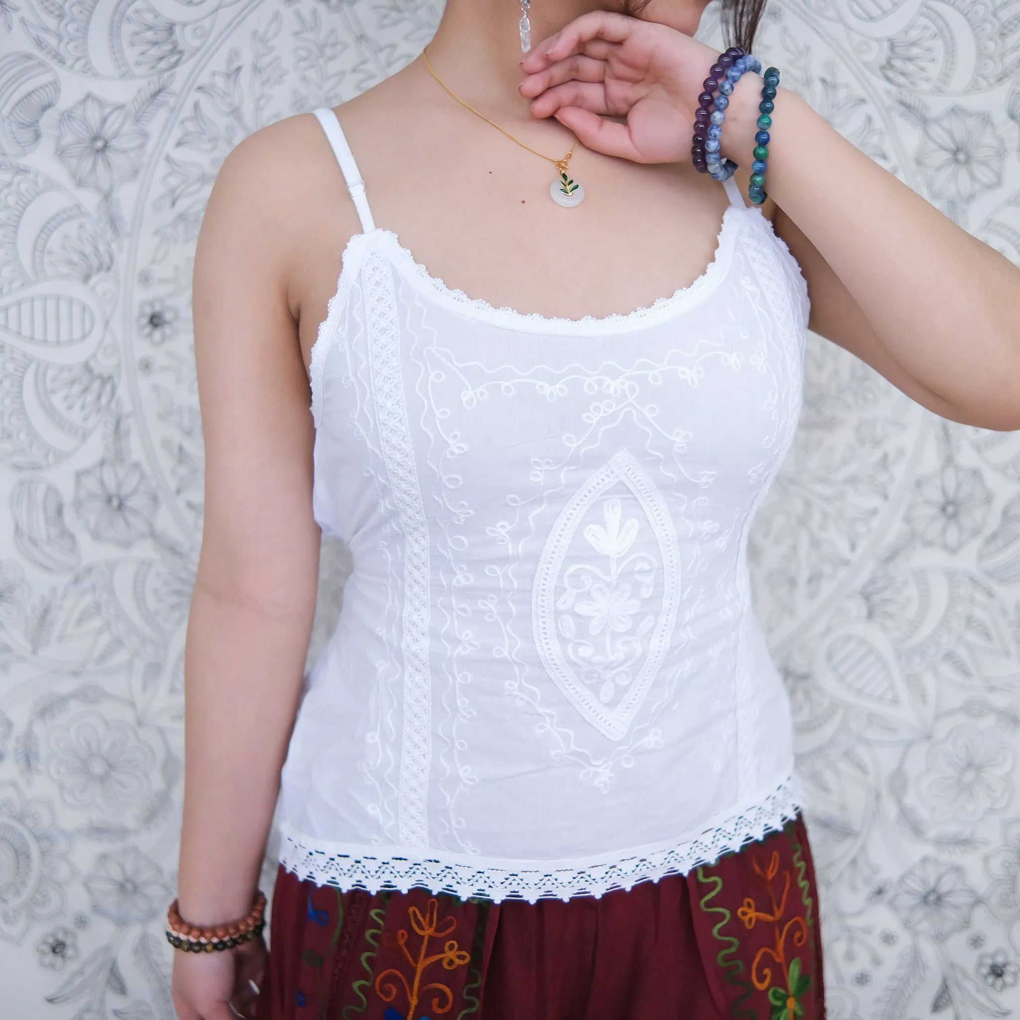 Hand Embroidery Batik White Cotton Top