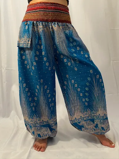 Handwoven Elephant Print Cotton Harem Pants