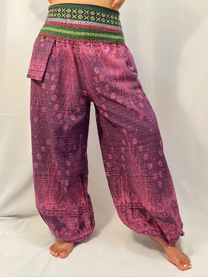 Handwoven Elephant Print Cotton Harem Pants