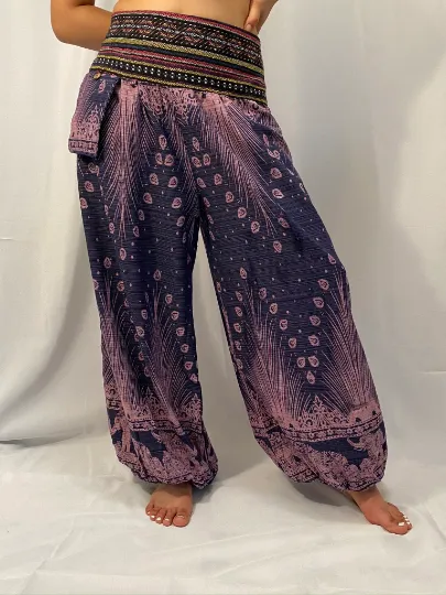 Handwoven Elephant Print Cotton Harem Pants