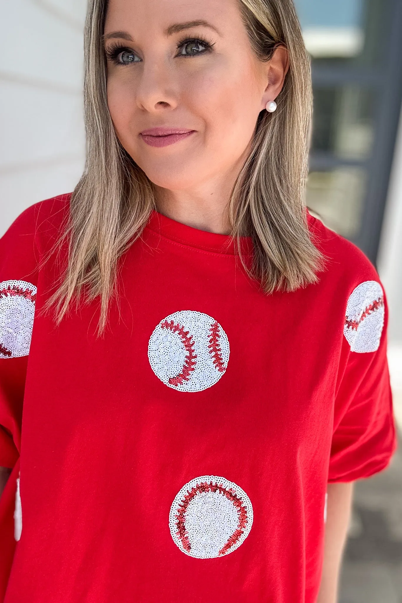 Home Run Sequin Baseball Tee - Red