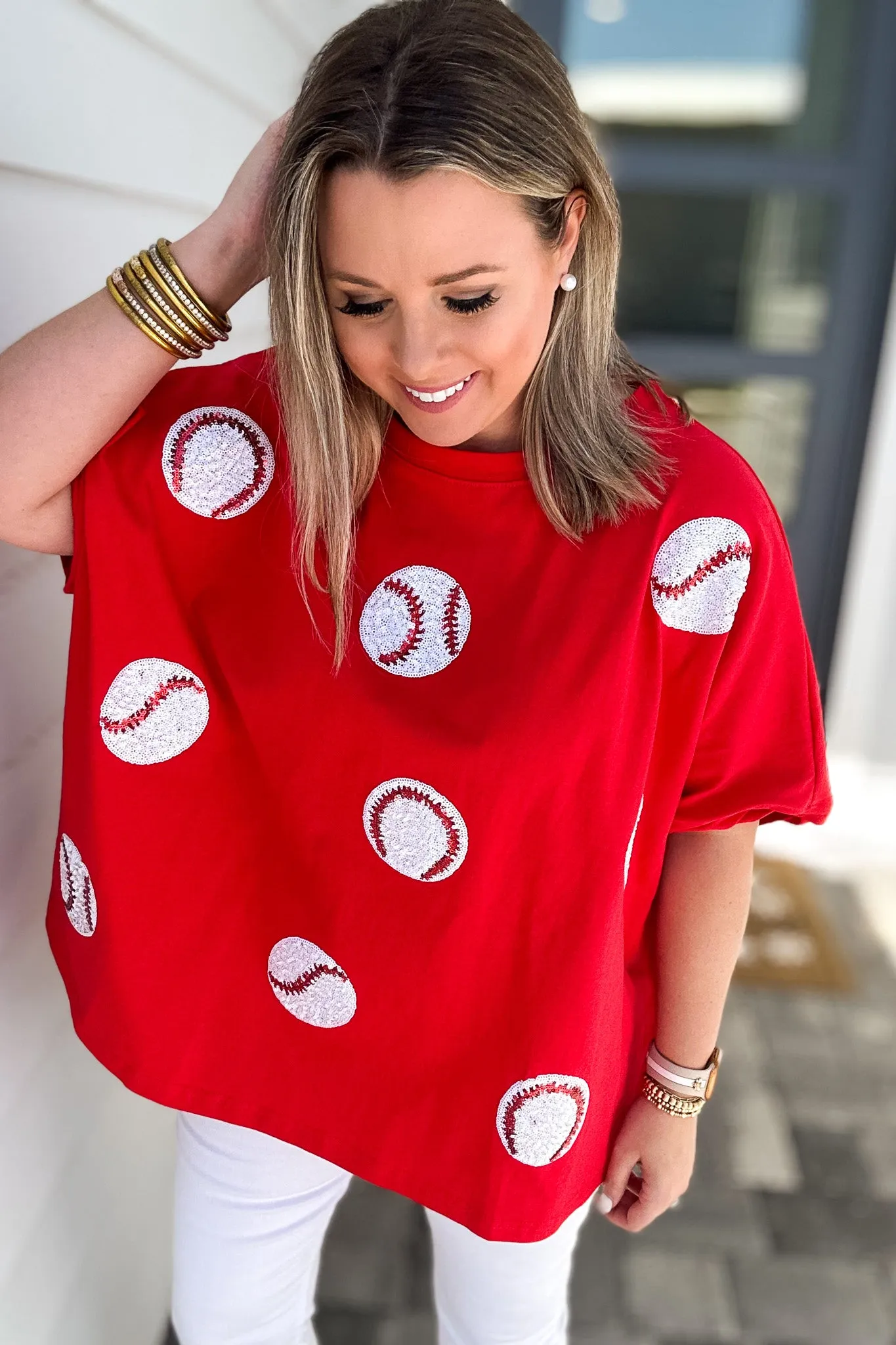 Home Run Sequin Baseball Tee - Red