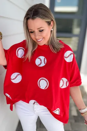 Home Run Sequin Baseball Tee - Red