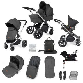 Ickle Bubba Stomp Luxe All-in-One Travel System with Isofix Base (Galaxy) - Silver/Charcoal Grey/Black