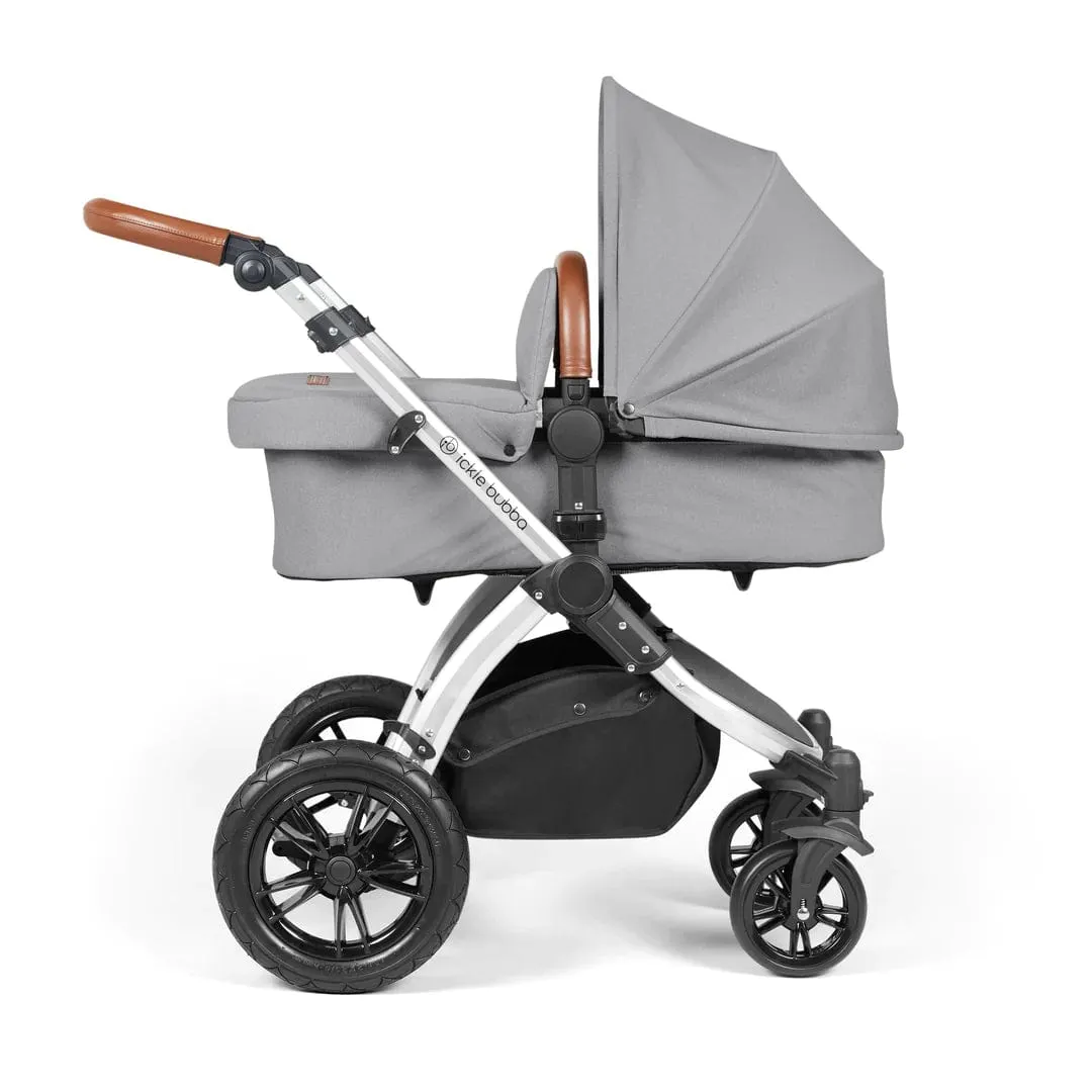 Ickle Bubba Stomp Luxe All-in-One Travel System with Isofix Base (Galaxy) - Silver/Pearl Grey/Tan