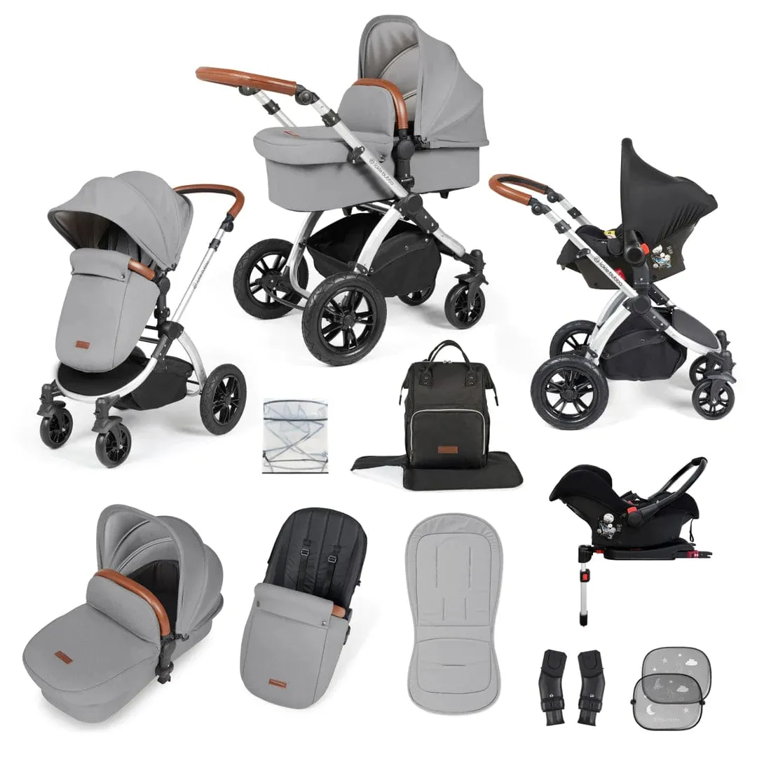 Ickle Bubba Stomp Luxe All-in-One Travel System with Isofix Base (Galaxy) - Silver/Pearl Grey/Tan