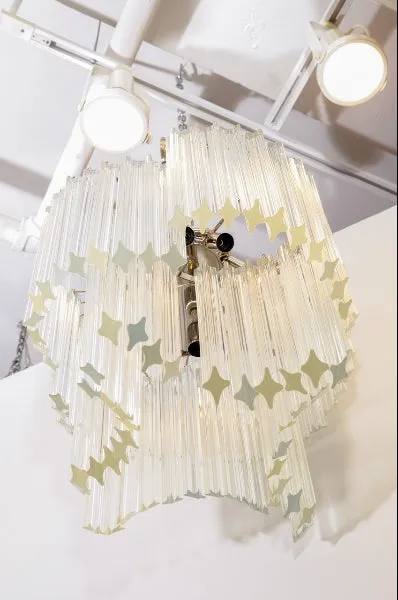 Italian Modern Venini Chandelier with Quatro Punta Glass Prisms