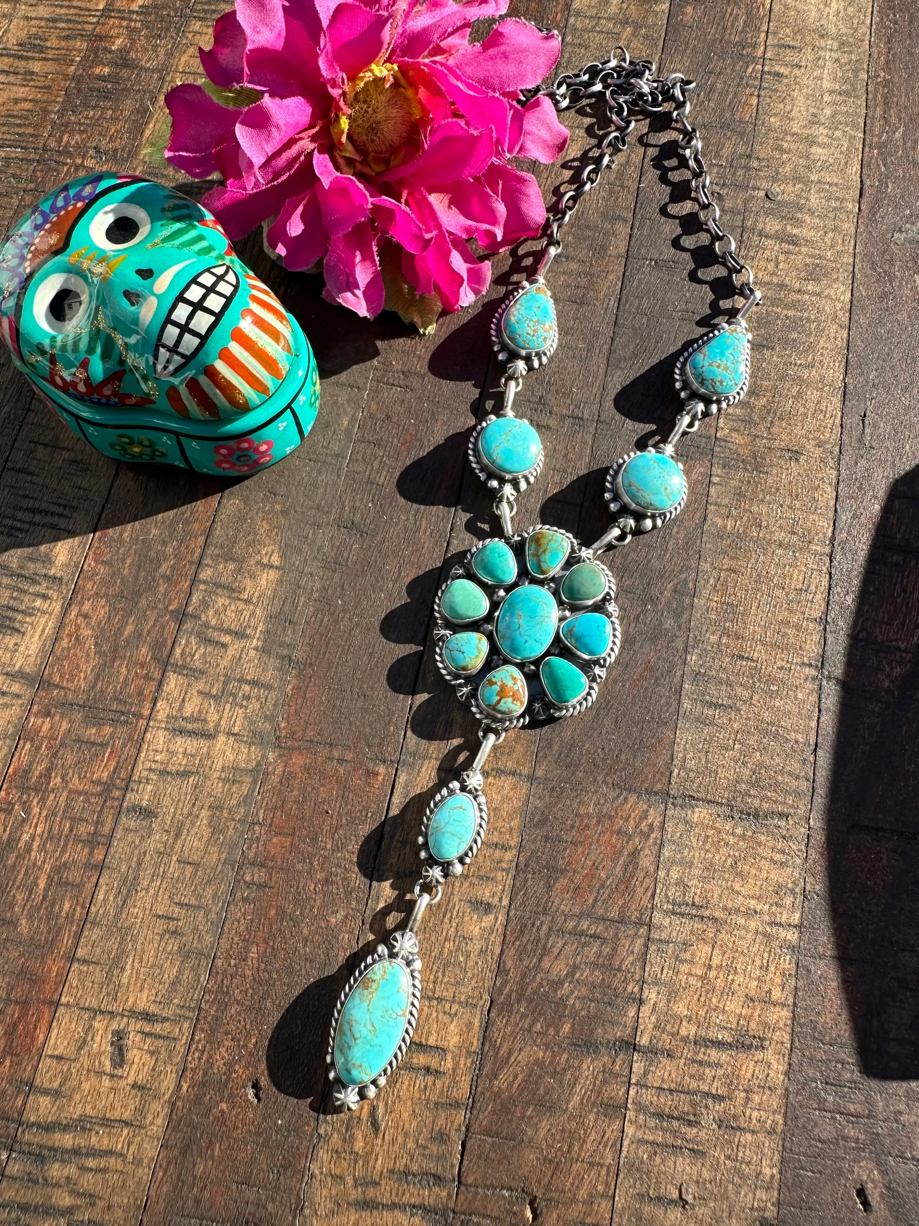 Kingman Turquoise Cluster Necklace