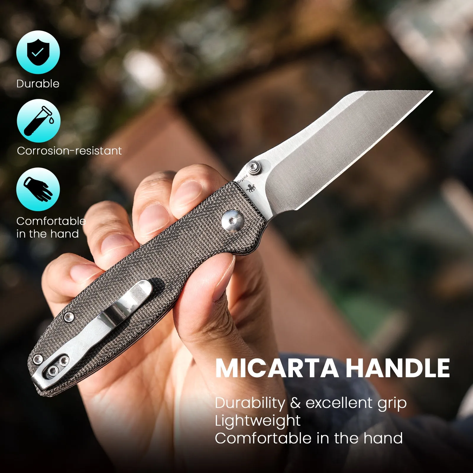 Kizer Cryptid 154CM Blade Button Lock Micarta Handle V3657C1 (2.94 Satin)