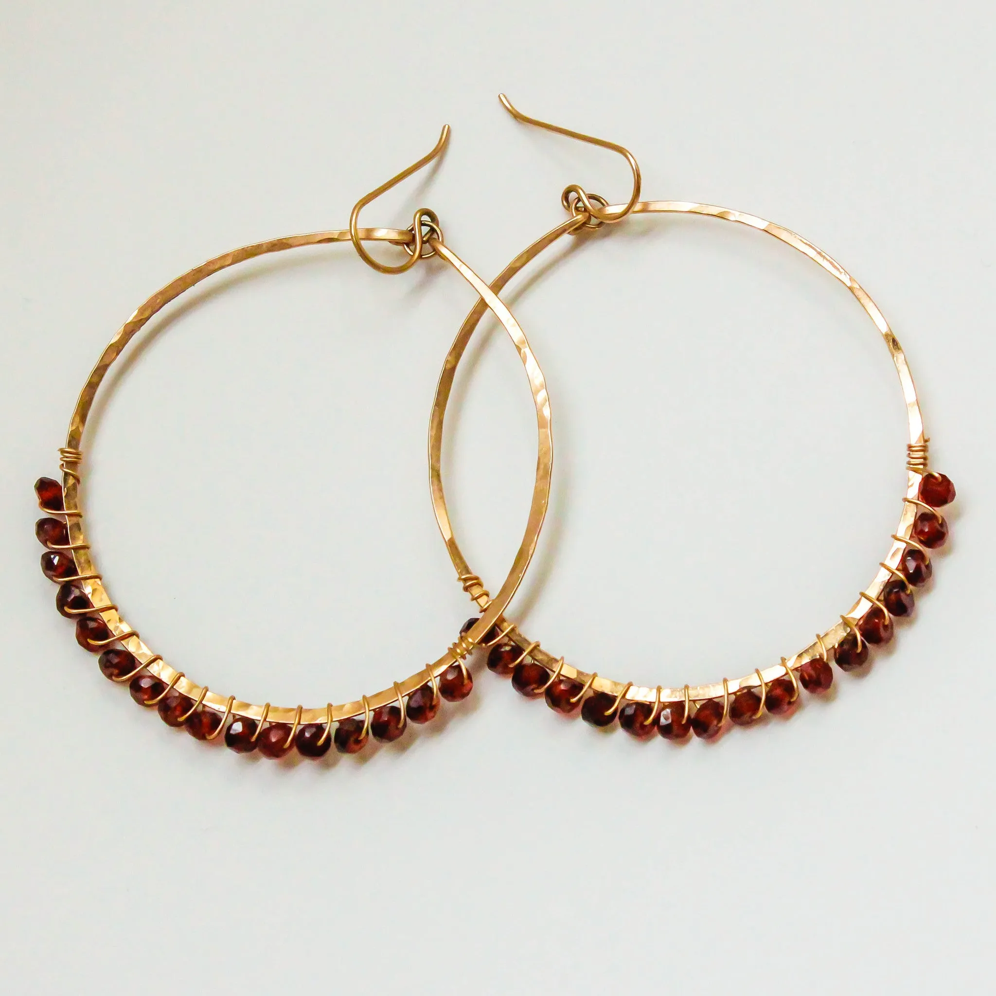 Large Hoop Gemstone Earrings - Garnet