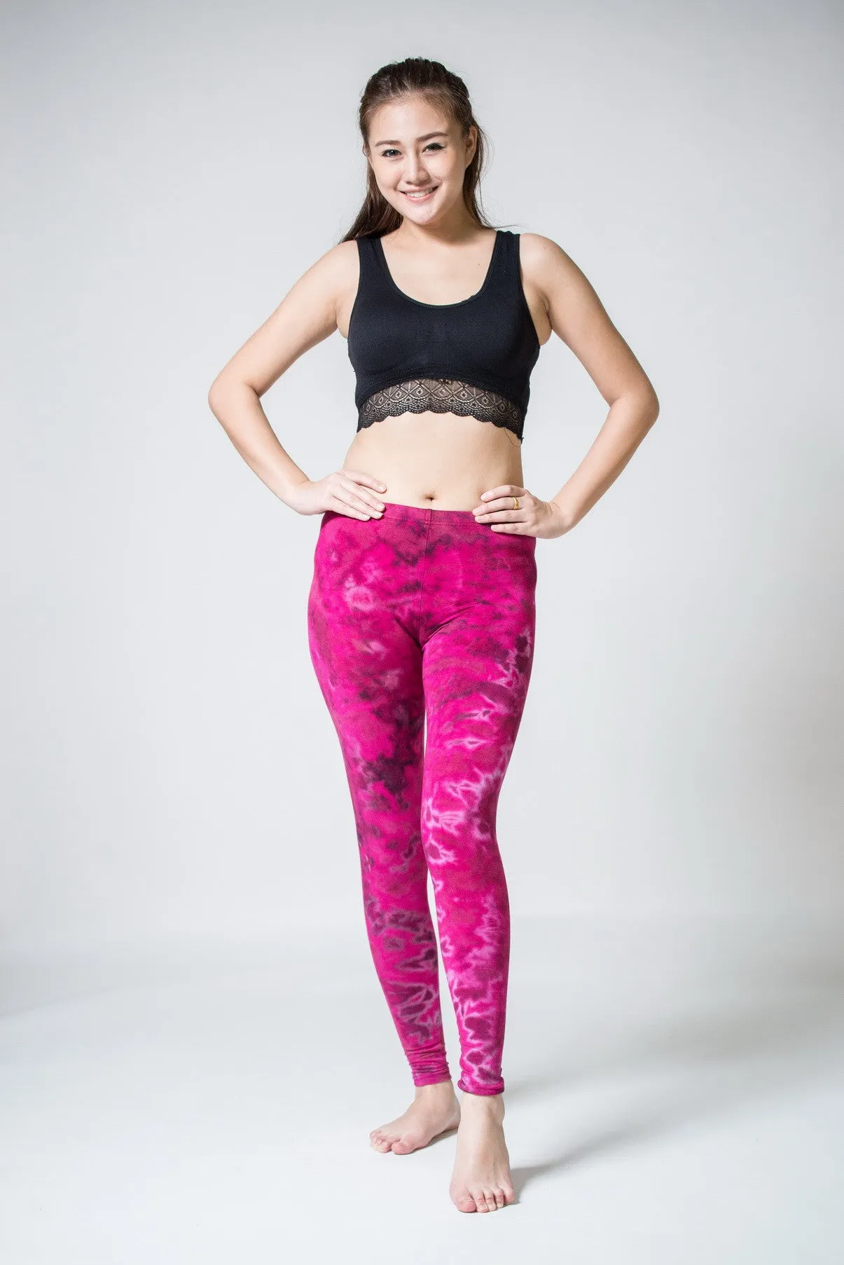 Marble Tie Dye Cotton Leggings in Pink